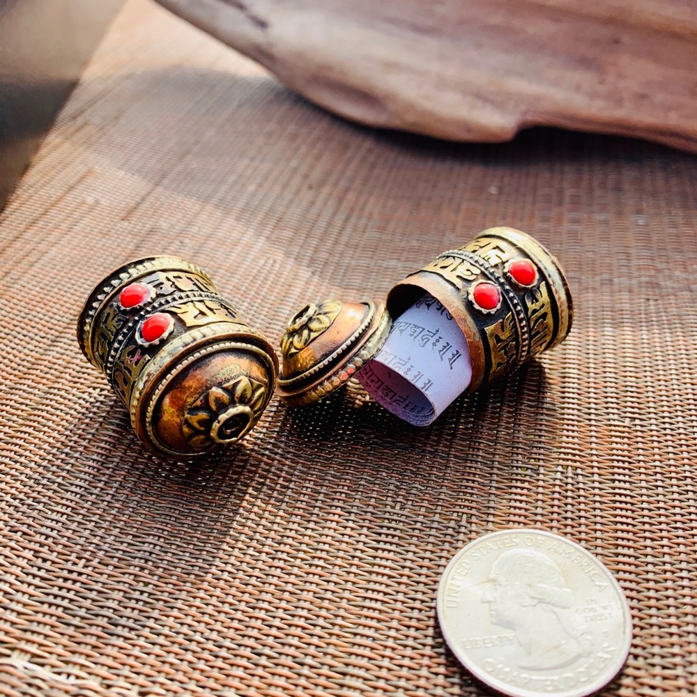 Tibetan Nepalese Prayer Scroll Bead with prayers.